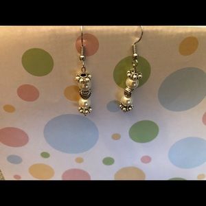 Handmade pearl and (fake) silver heart earrings